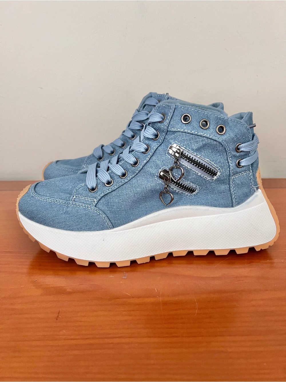 Women’s Canvas Platform Sneakers High Top Denim Shoes Size 38 - Picture 3 of 7